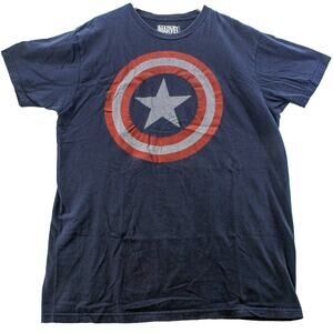 Men's Large Blue Marvel Captain America Shield Logo Graphic Tee Shirt